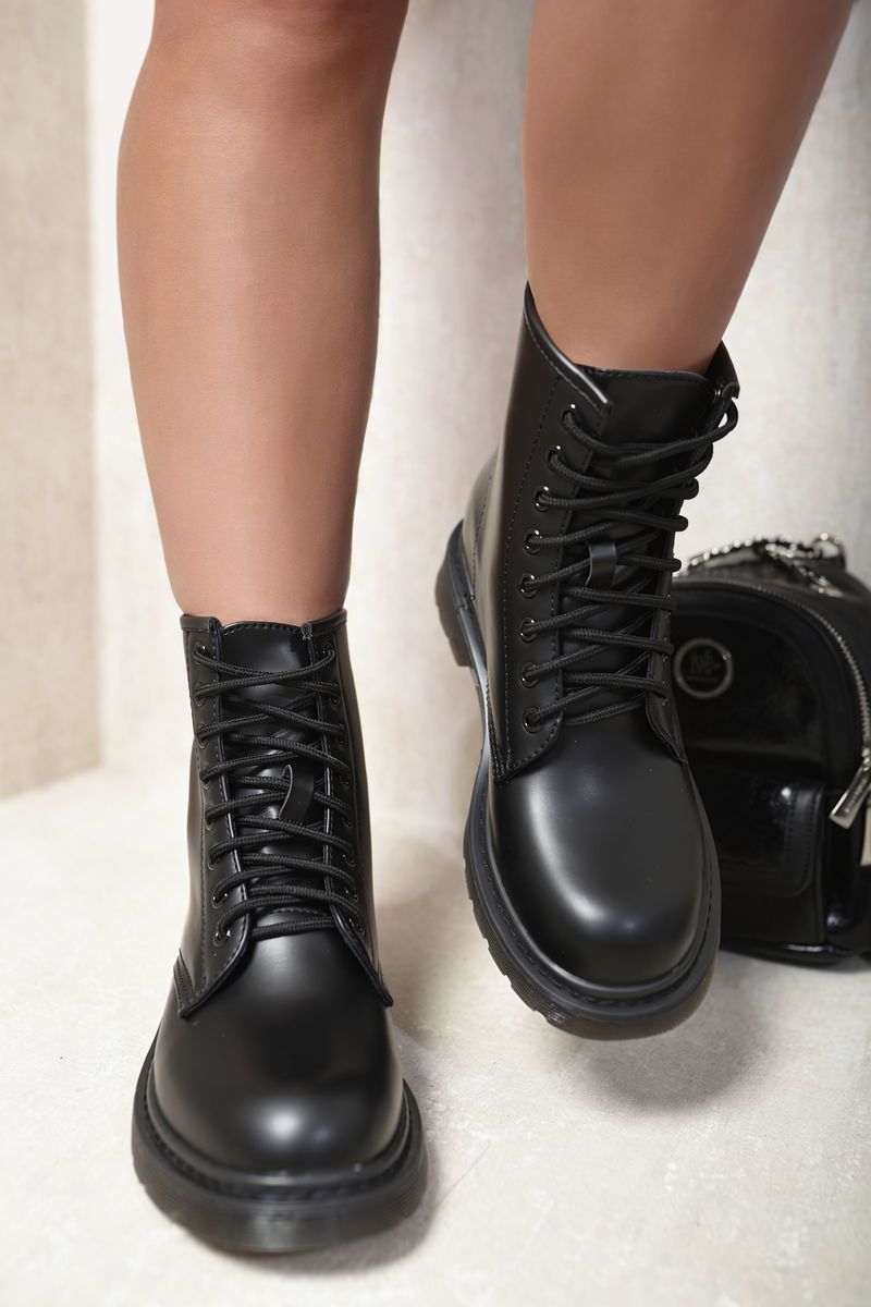 Lace-Up Platform Ankle Boots - Black River UK