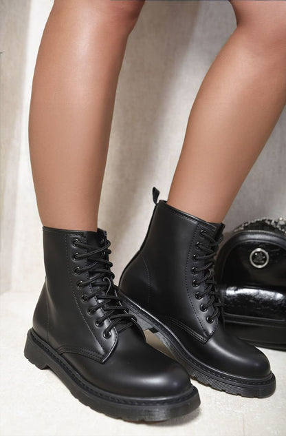 Lace-Up Platform Ankle Boots - Black River UK