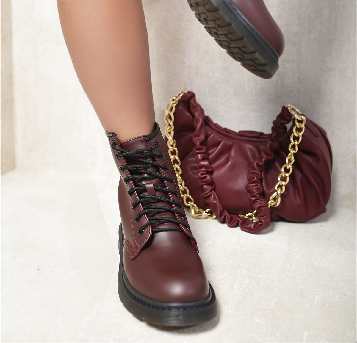 Lace-Up Platform Ankle Boots - Black River UK