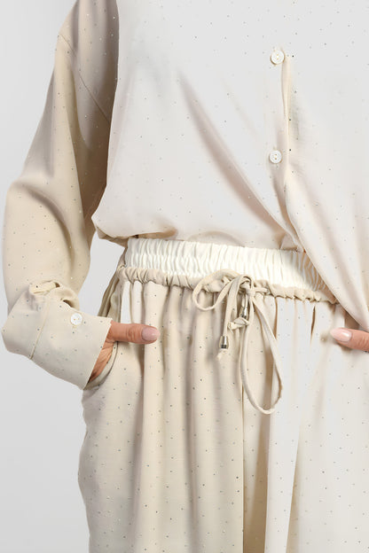 Embellished Drawstring Wide Leg Trouser - Black River UK