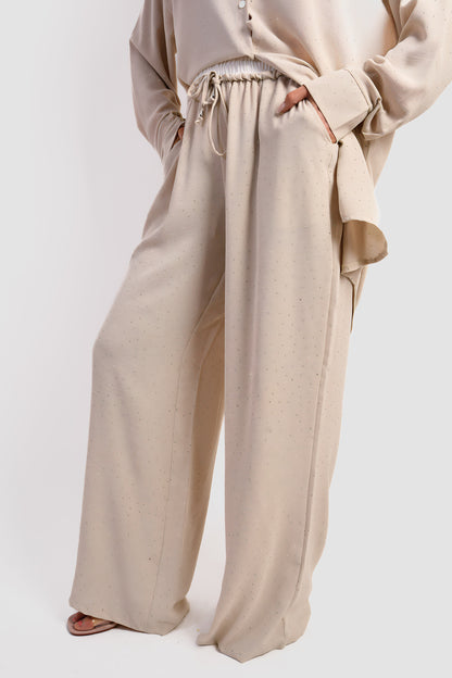 Embellished Drawstring Wide Leg Trouser - Black River UK