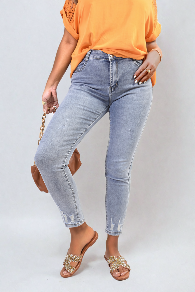 Distressed High Waisted Jeans - Black River UK