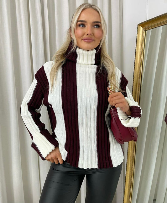 Roll Neck Stripe Knitted Jumper - Black River UK