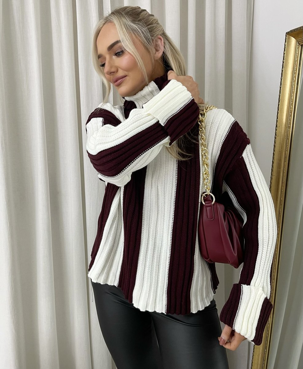 Roll Neck Stripe Knitted Jumper - Black River UK