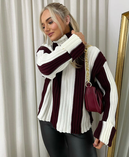 Roll Neck Stripe Knitted Jumper - Black River UK