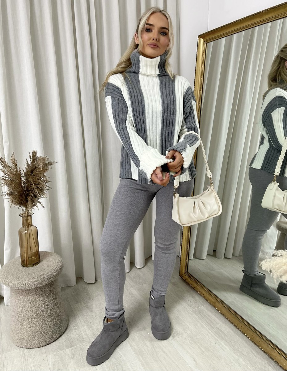 Roll Neck Stripe Knitted Jumper - Black River UK