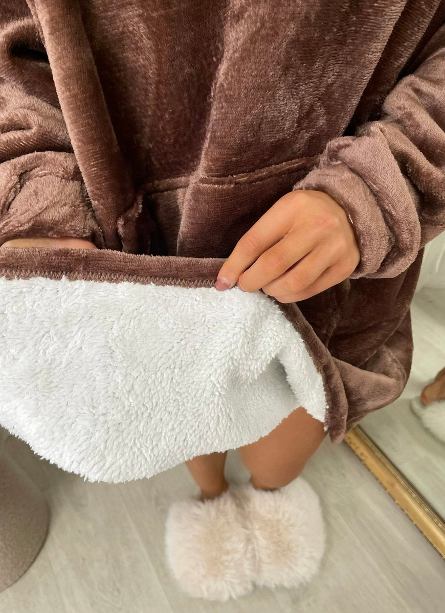 Oversized Fluffy Winter Blanket Hoodie - Black River UK