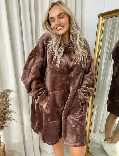 Oversized Fluffy Winter Blanket Hoodie - Black River UK