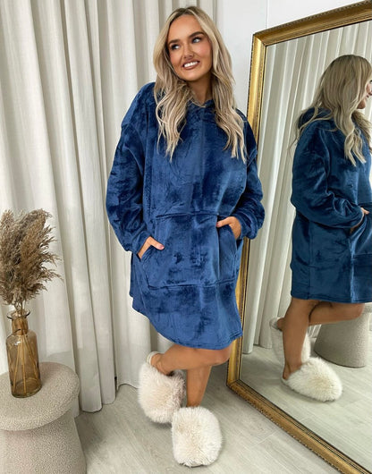 Oversized Fluffy Winter Blanket Hoodie - Black River UK