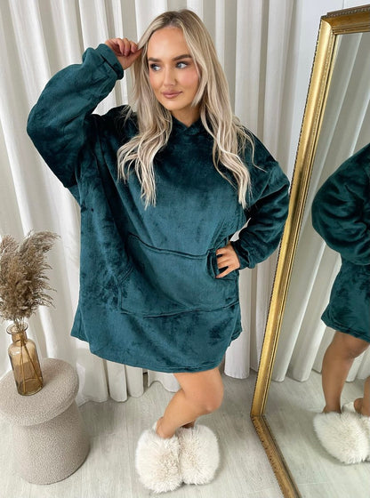 Oversized Fluffy Winter Blanket Hoodie - Black River UK