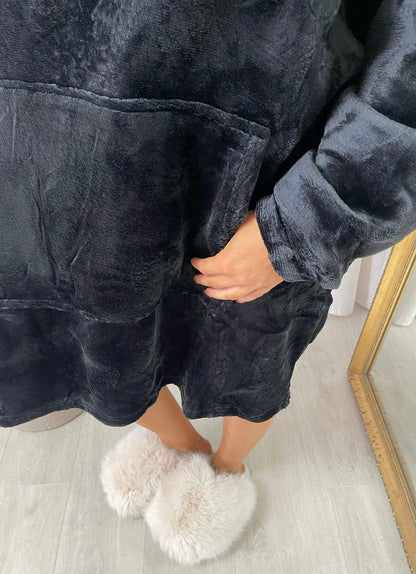Oversized Fluffy Winter Blanket Hoodie - Black River UK