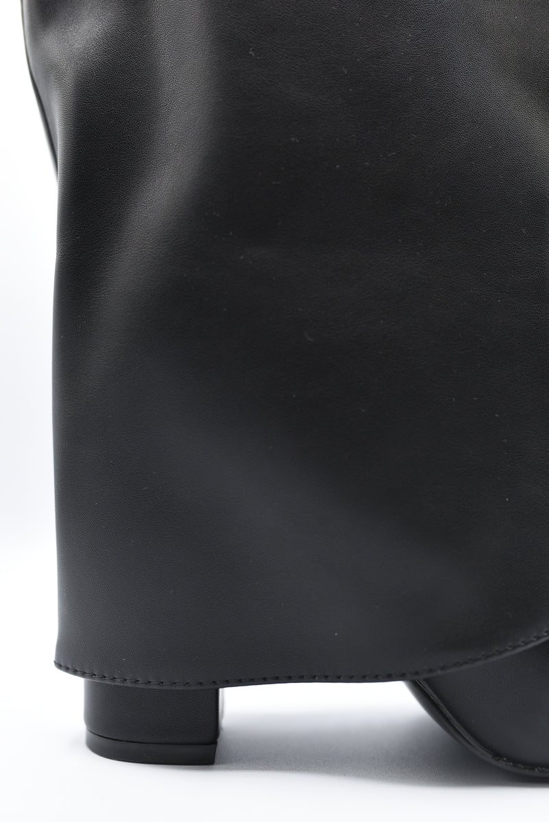Pointed Toe Fold-Over Knee High Boots - Black River UK