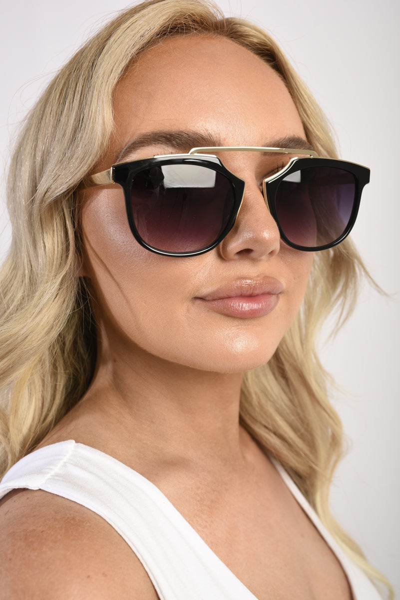Brow-Bar Cat Eye Sunglasses - Black River UK