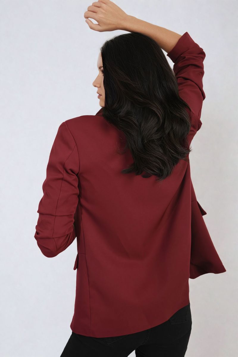 IKRUSH - Valerie Ruched Sleeve Open Front Blazer Jacket with Front Pockets