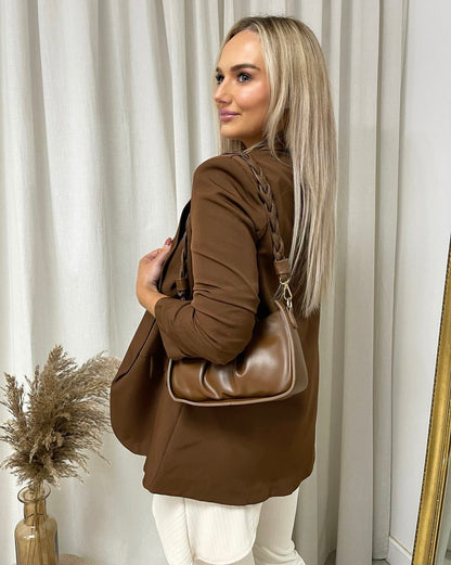 IKRUSH - Valerie Ruched Sleeve Open Front Blazer Jacket with Front Pockets