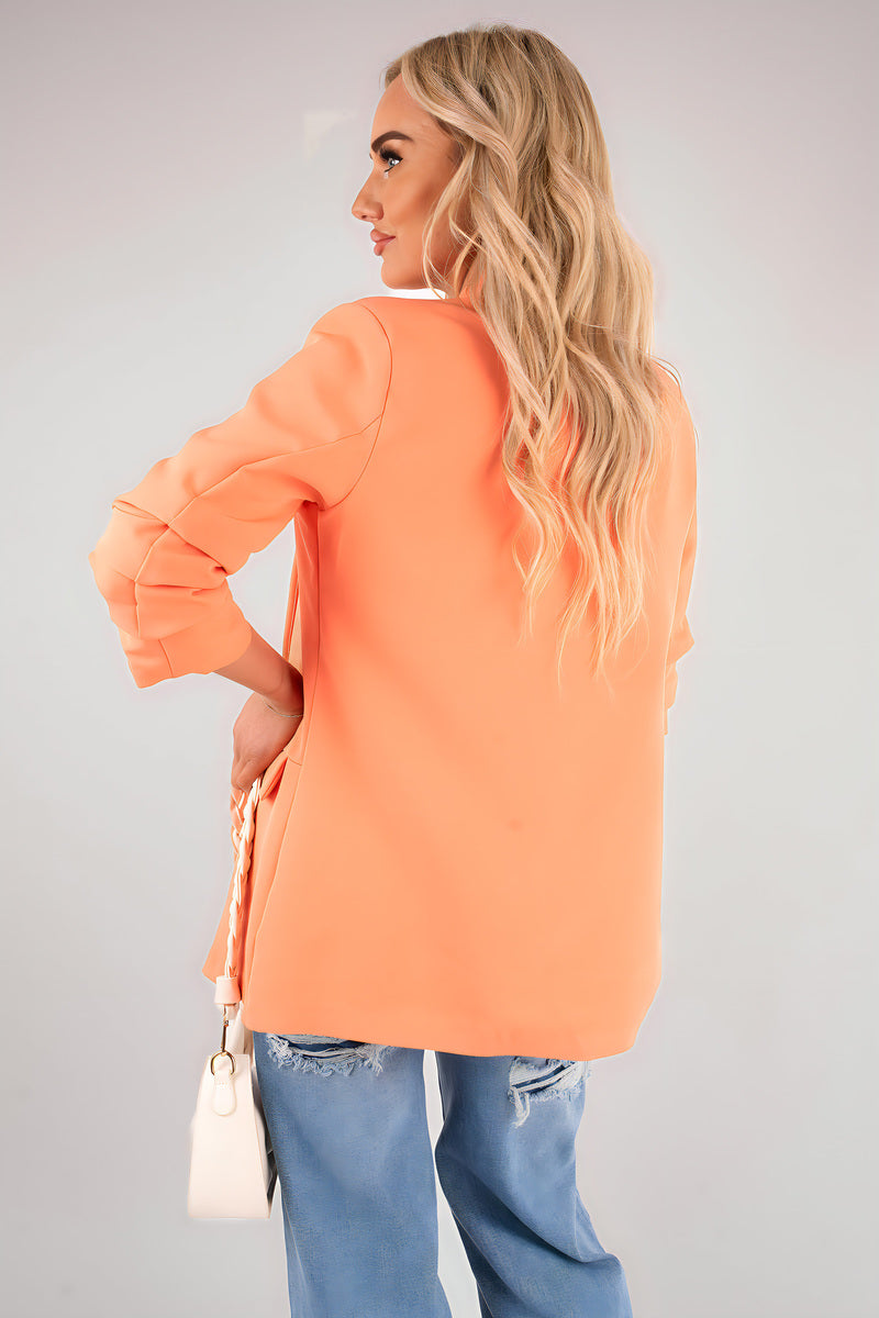 IKRUSH - Valerie Ruched Sleeve Open Front Blazer Jacket with Front Pockets