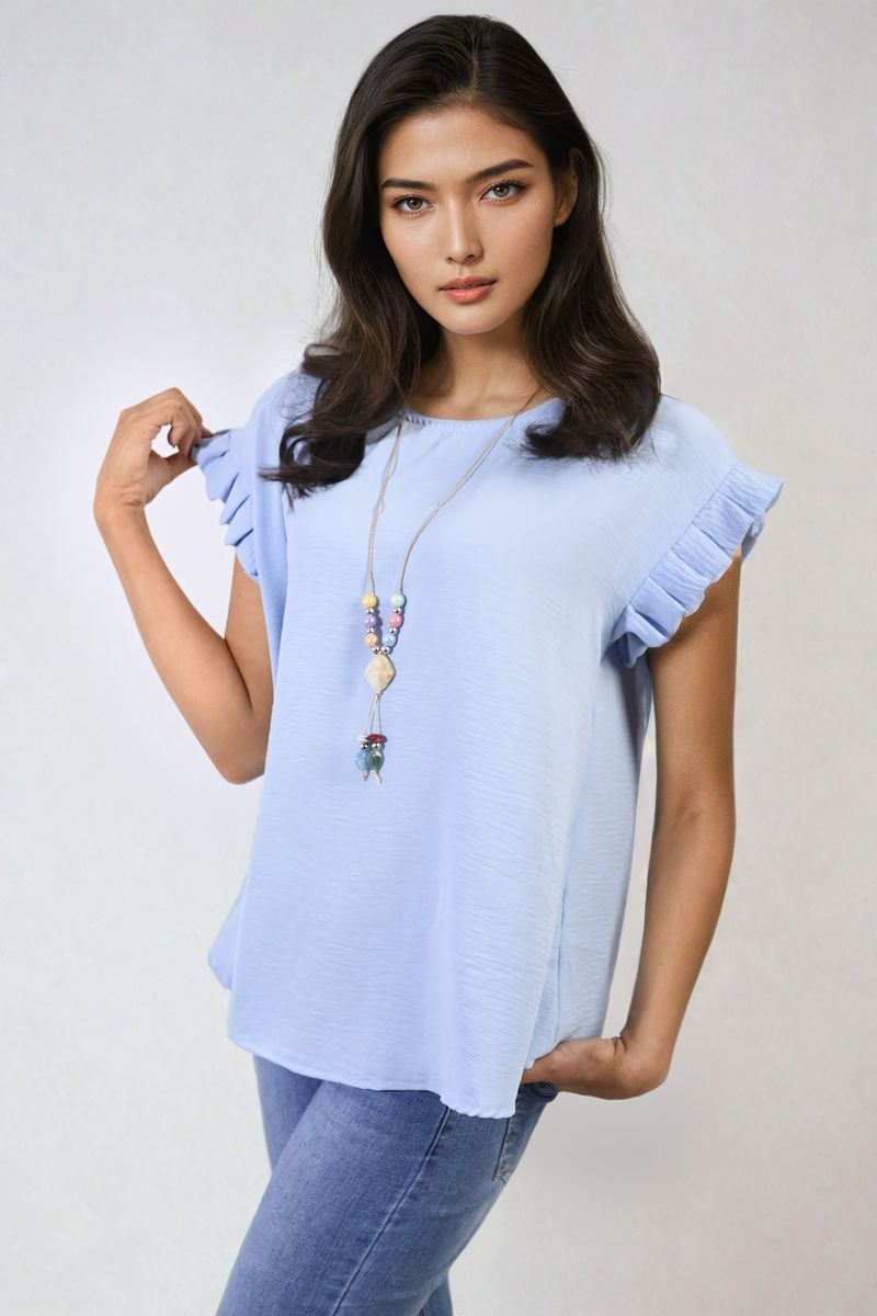 Ruffle Trim Sleeve Top - Black River UK