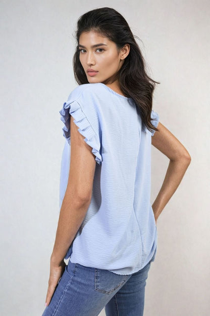 Ruffle Trim Sleeve Top - Black River UK