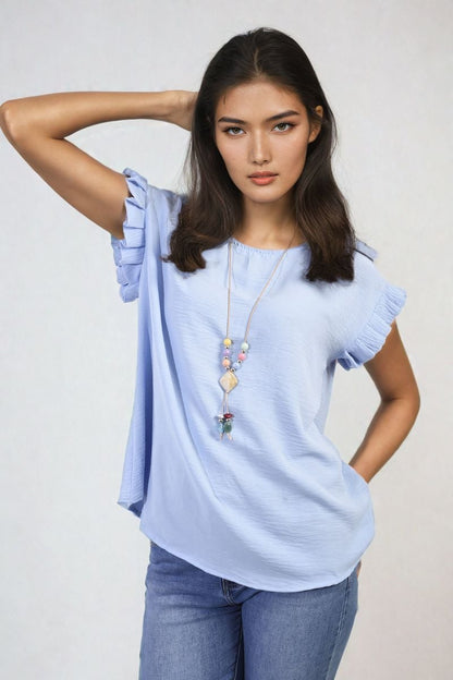 Ruffle Trim Sleeve Top - Black River UK