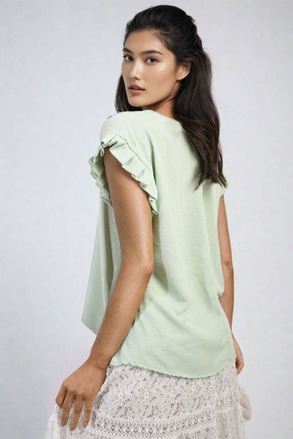 Ruffle Trim Sleeve Top - Black River UK