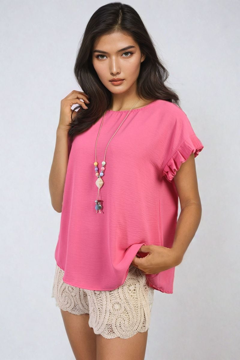 Ruffle Trim Sleeve Top - Black River UK
