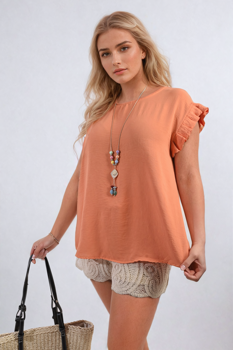 Ruffle Trim Sleeve Top - Black River UK