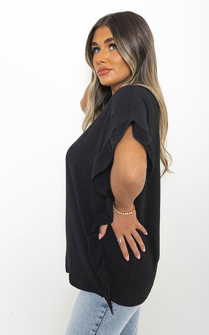 Frill Sleeve Top - Black River UK