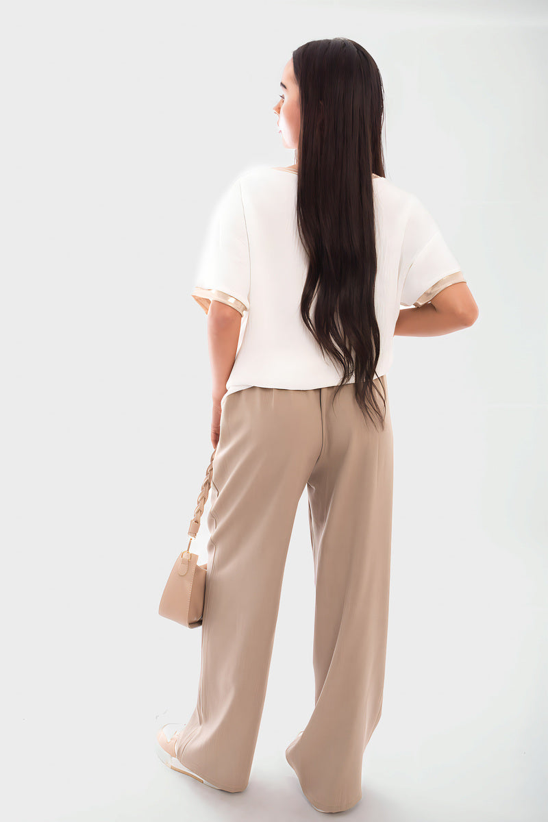 Double Waist Band Drawstring Wide Leg Trousers - Black River UK