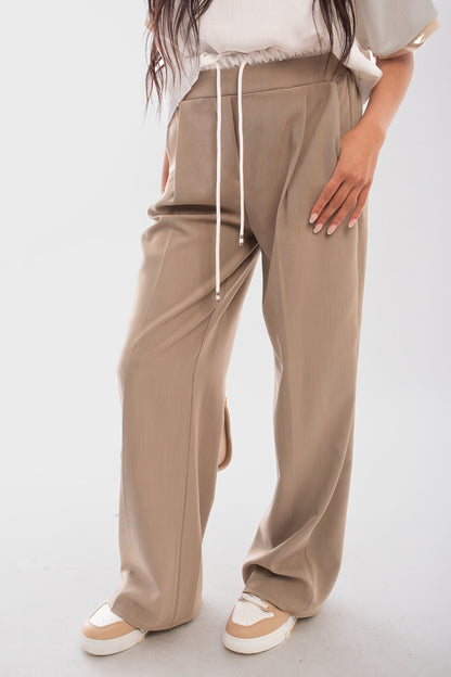 Double Waist Band Drawstring Wide Leg Trousers - Black River UK