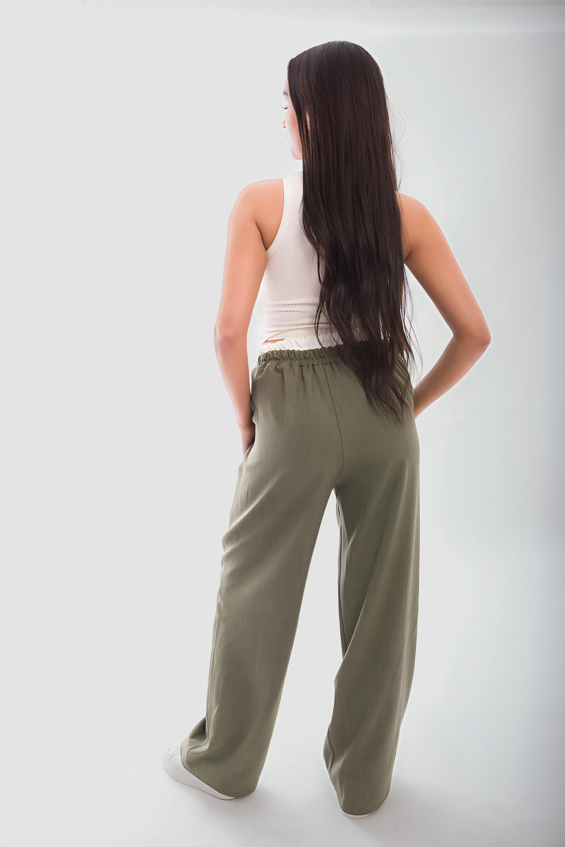 Double Waist Band Drawstring Wide Leg Trousers - Black River UK