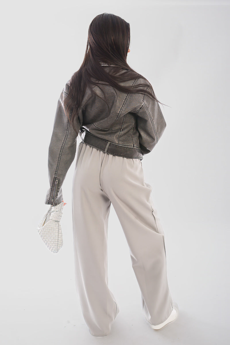 Double Waist Band Drawstring Wide Leg Trousers - Black River UK