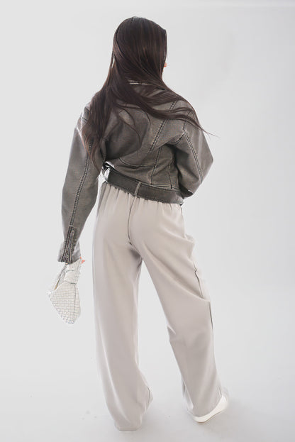 Double Waist Band Drawstring Wide Leg Trousers - Black River UK