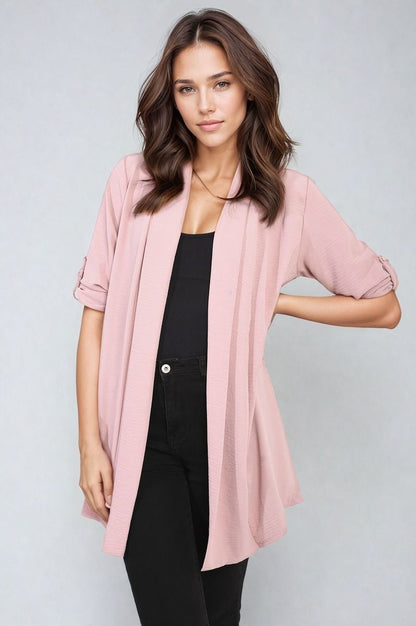 Open Front Roll Up Sleeve Cardigan - Black River UK
