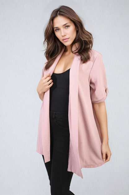 Open Front Roll Up Sleeve Cardigan - Black River UK