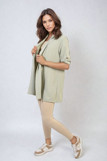 Open Front Roll Up Sleeve Cardigan - Black River UK