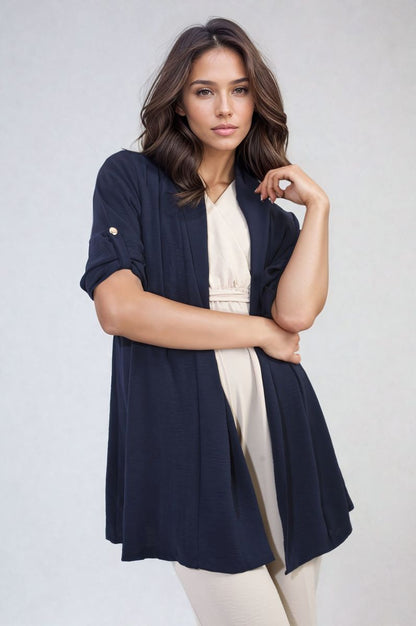 Open Front Roll Up Sleeve Cardigan - Black River UK