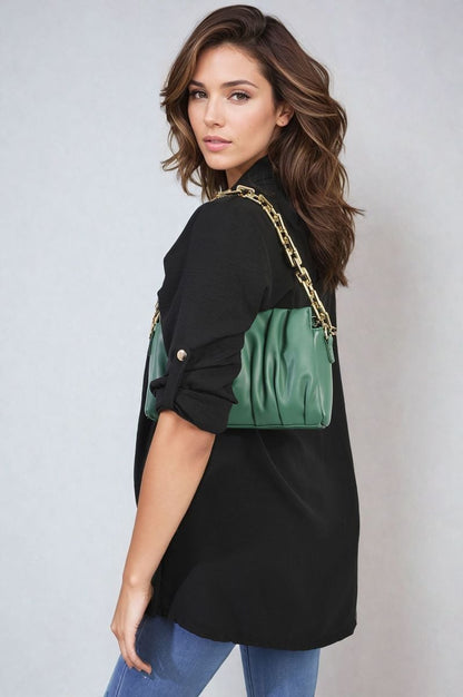 Open Front Roll Up Sleeve Cardigan - Black River UK