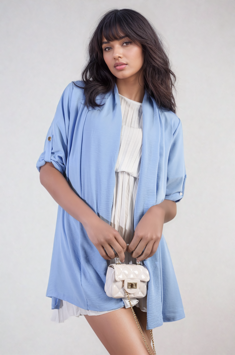 Open Front Roll Up Sleeve Cardigan - Black River UK