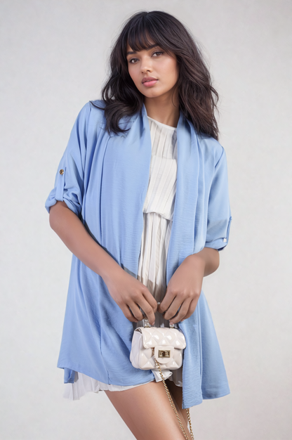 Open Front Roll Up Sleeve Cardigan - Black River UK