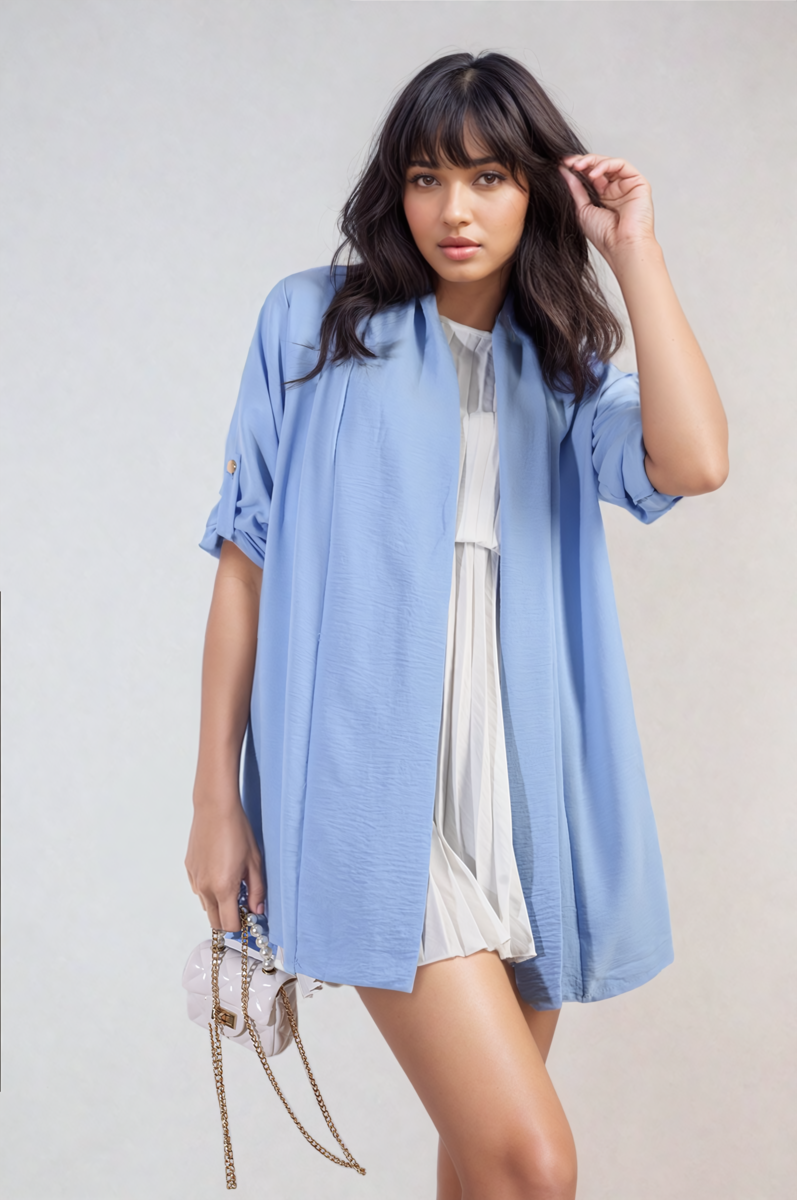 Open Front Roll Up Sleeve Cardigan - Black River UK