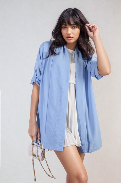 Open Front Roll Up Sleeve Cardigan - Black River UK