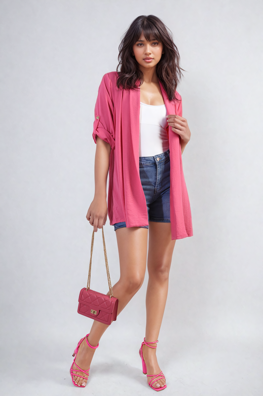 Open Front Roll Up Sleeve Cardigan - Black River UK