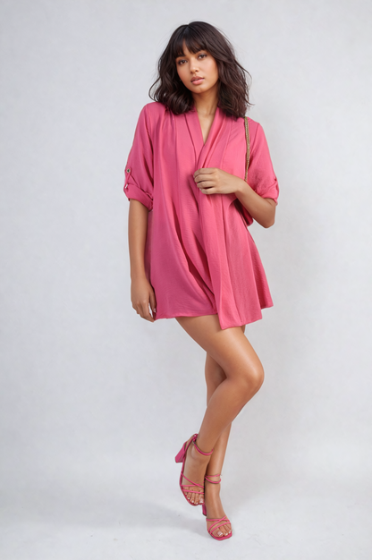 Open Front Roll Up Sleeve Cardigan - Black River UK