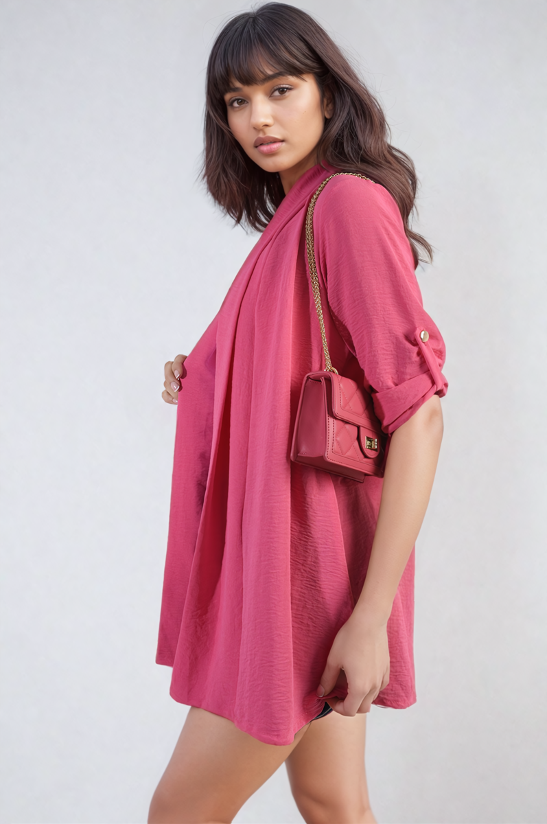 Open Front Roll Up Sleeve Cardigan - Black River UK