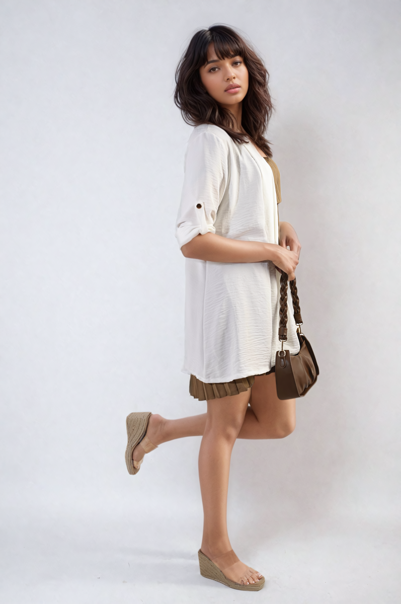 Open Front Roll Up Sleeve Cardigan - Black River UK