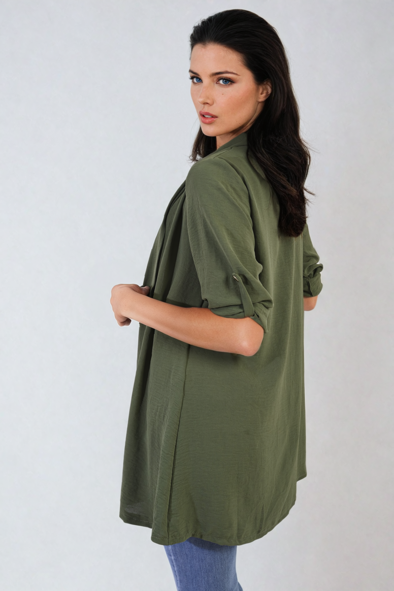 Open Front Roll Up Sleeve Cardigan - Black River UK