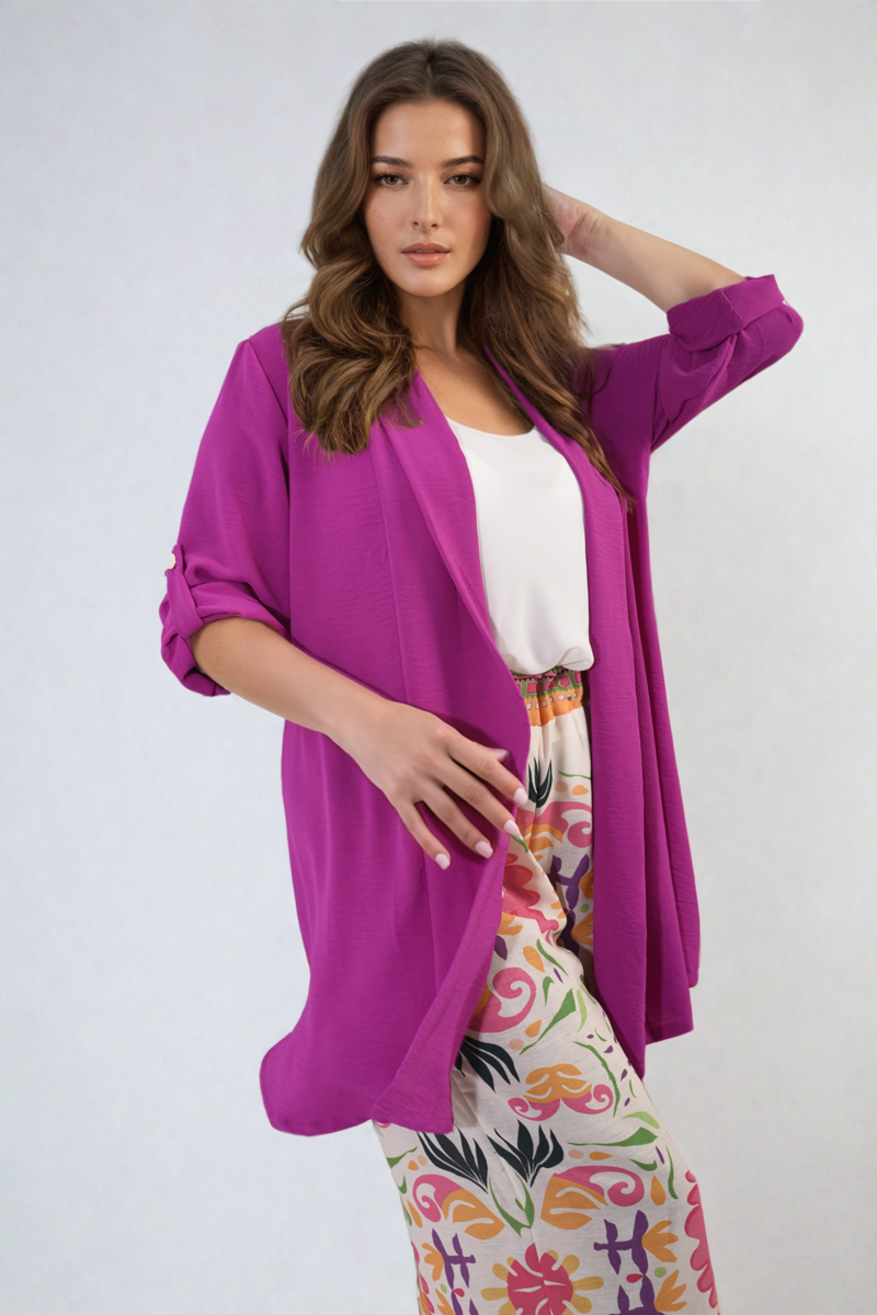 IKRUSH Vivian Open Front Roll Up Sleeve Cardigan