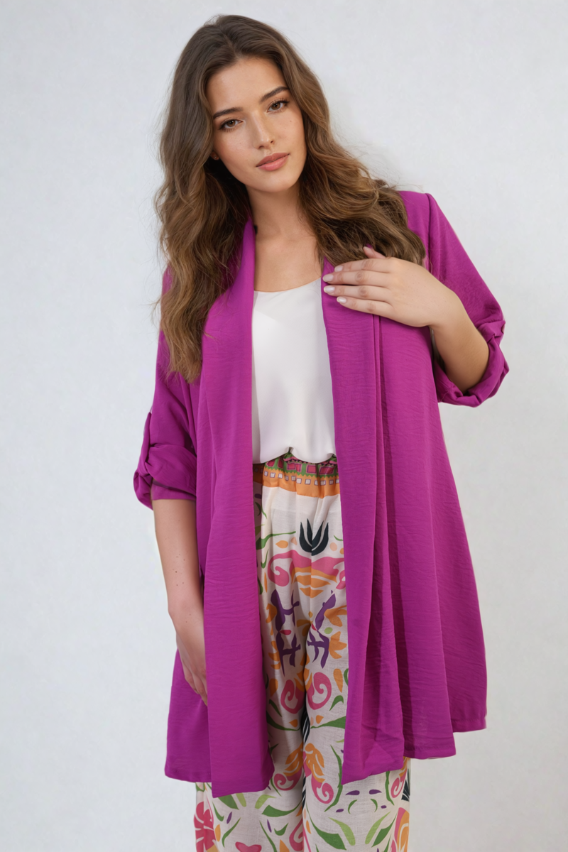Open Front Roll Up Sleeve Cardigan - Black River UK