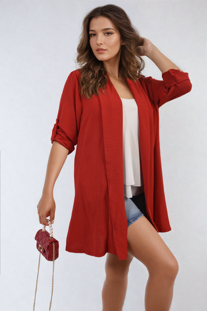 IKRUSH Vivian Open Front Roll Up Sleeve Cardigan