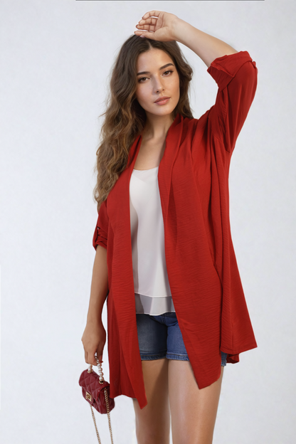 IKRUSH Vivian Open Front Roll Up Sleeve Cardigan